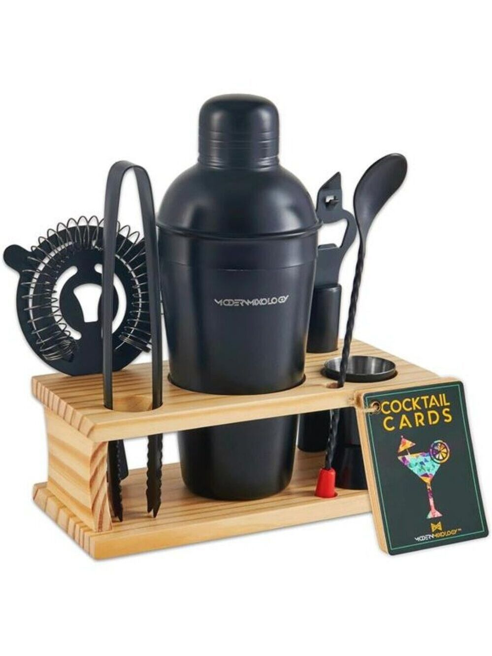 8 Piece Cocktail Shaker Set Bartender Kit Bar Tools with Wood Stand Recipes